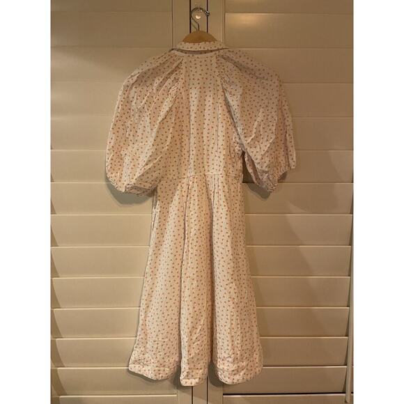 Anthropologie Maeve Midi Shirt Dress 2 S Puff Sleeve Tie Front Collar Triangles - Picture 4 of 7